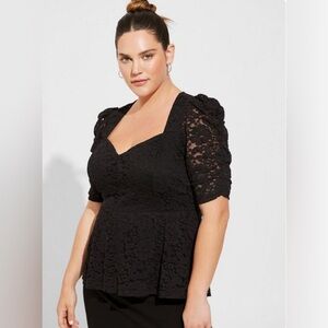 NWT Torrid Stretch Lace Cinched Elbow Sleeve Peplum Top Size 4X Black
